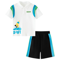 小猪班纳【7A抗菌】童装2025夏季男小童休闲套装两件套跳水图案上下装  珍珠白 110