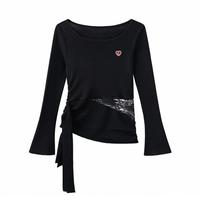 I.T CHOCOOLATE蕾丝拼接绑带设计长袖针织衫秋冬季内搭上衣