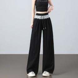 I.T it izzue高腰蕾丝花边休闲裤女秋冬舒适垂感拖地阔腿裤女
