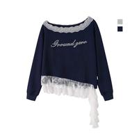 I.T it GROUNDZERO蕾丝拼接贴钻卫衣撞下摆系带女士卫衣