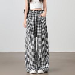 I.T CHOCOOLATE黑白格花边休闲裤夏季松紧腰宽松阔腿长裤子