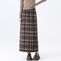 I.T ccaabb复古格子半身裙女款春季款A字裙毛呢中长裙