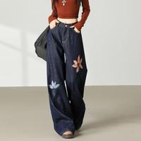 I.T CHOCOOLATE水墨花朵设计感牛仔裤女秋冬款垂感阔腿裤女