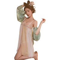 情趣古风汉服套装内衣女级污度诱惑夫妻刺激性感女装衣服古装国风战衣复古房事睡衣高级洞房国潮战袍 古风飘逸纱裙套装【分片襦裙+宽袖披衫+T裤】 均码【体重80-120斤】