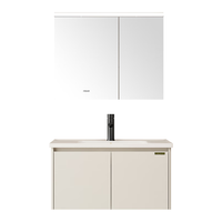 法恩莎不锈钢全焊接铝蜂窝奶油风浴室柜一体陶瓷盆洗手台FDGBF-2576-80 满焊工艺+顶灯+收纳背板80CM