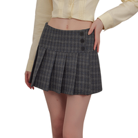 UNIFREE格纹毛呢半身裙秋冬新款复古学院风A字版百搭百褶短裙 灰色