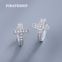 海盗船 银耳圈 S925银耳钉十字架耳环