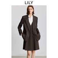 LILY2025冬女装复古驳领斜纹宽松休闲气质通勤高级感西装外套 732巧克力色 M