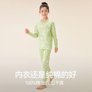 红豆儿童纯棉秋衣秋裤男女中大童内衣套装薄款小孩保暖棉毛衫A类睡衣 H5M1106绿色 170