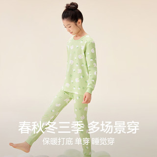 红豆儿童纯棉秋衣秋裤男女中大童内衣套装薄款小孩保暖棉毛衫A类睡衣 H5M1106绿色 170