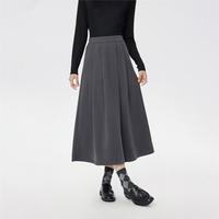 佐丹奴 2025年秋冬仿毛呢压褶半裙女A字半松紧腰针织半身长裙女款