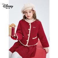 迪士尼(Disney)Disney/迪士尼女童套装2025冬季夹棉小香风拜年服过年两件套 红色 均码 130cm