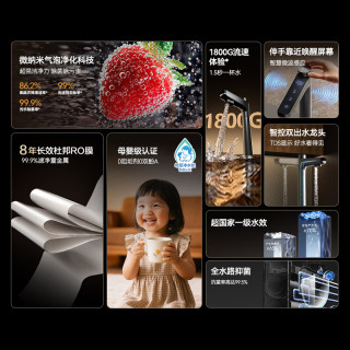 京东京造 净水器家用灵犀飞跃1800  0阻垢剂 杜邦陶氏RO母婴反渗透1600G通量初始4.75L/min流速家电