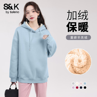 班尼路S&K系列加绒卫衣女装加厚羊羔绒连帽上衣秋冬保暖重磅摇粒绒外套3 墨绿#绿色花草 【重磅羊羔绒】 XL