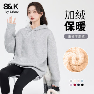 班尼路S&K系列加绒卫衣女装加厚羊羔绒连帽上衣秋冬保暖重磅摇粒绒外套3 墨绿#绿色花草 【重磅羊羔绒】 XL