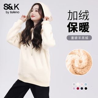 班尼路S&K系列加绒卫衣女装加厚羊羔绒连帽上衣秋冬保暖重磅摇粒绒外套3 墨绿#绿色花草 【重磅羊羔绒】 XL