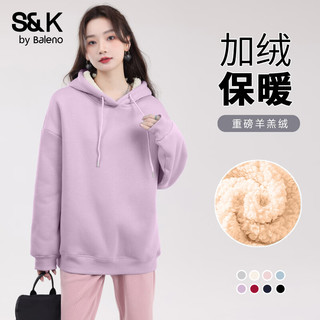 班尼路S&K系列加绒卫衣女装加厚羊羔绒连帽上衣秋冬保暖重磅摇粒绒外套3 墨绿#绿色花草 【重磅羊羔绒】 XL