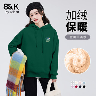 班尼路S&K系列加绒卫衣女装加厚羊羔绒连帽上衣秋冬保暖重磅摇粒绒外套3 墨绿#爱心风景画K 【重磅羊羔绒】 S