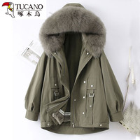 啄木鸟 女士皮草外套 短款加厚獭兔毛内胆可拆卸