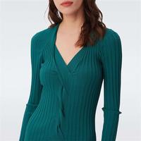 DIANE VON FURSTENBERG 高级感秋冬森林绿色显瘦长袖收腰短款高端轻奢针织连衣裙