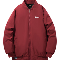 吉普 秋冬吉普休闲棉衣男士宽松加厚防寒棒球服外套上衣棉服 酒红 M