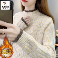啄木鸟 女士加绒加厚半高领毛衣 宽松保暖针织打底衫