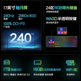  MSI/微星 神影17-037CN 满血5060 游戏本 64G内存 2T固态  2560*1600 R7-8840HX RTX 5060 240Hz 64GB 2TB