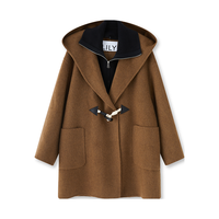 100%绵羊毛24冬季可拆卸针织衫学院风休闲连帽双面呢外套女