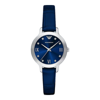 EMPORIO ARMANI 手表女士 蓝色太阳纹表盘皮带手表手链礼盒圣诞AR80080SET