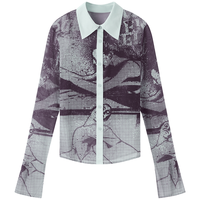 太平鸟 【修身印花两件套衬衫】春秋都市休闲修身衬衫女