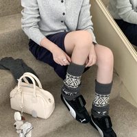 费尔岛袜子女款秋冬袜套堆堆袜白色长筒袜配鲨鱼裤复古袜子女春秋 均码