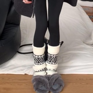 费尔岛袜子女款秋冬袜套堆堆袜白色长筒袜配鲨鱼裤复古袜子女春秋 均码