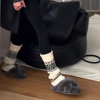 费尔岛袜子女款秋冬袜套堆堆袜白色长筒袜配鲨鱼裤复古袜子女春秋 均码