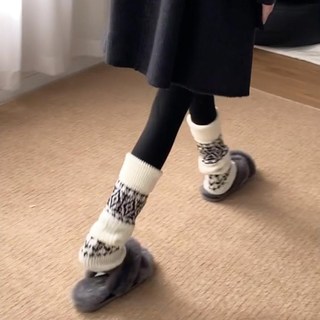 费尔岛袜子女款秋冬袜套堆堆袜白色长筒袜配鲨鱼裤复古袜子女春秋 均码