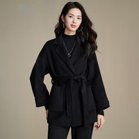 晚白【新品】小个子双面呢羊毛大衣女2025冬款纯色百搭通勤保暖外套 黑色 M