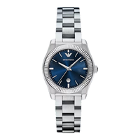 EMPORIO ARMANI 手表女士 深蓝色太阳纹表盘三针银色钢带腕表圣诞AR11717