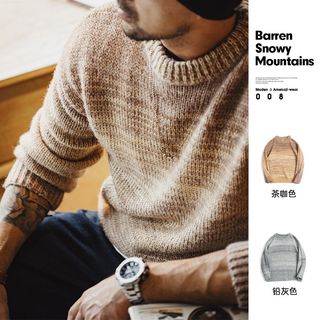 马登 MADEN工装 美式复古渐变条纹圆领毛衣美拉德套头混纺针织衫男秋冬