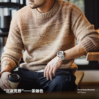 马登 MADEN工装 美式复古渐变条纹圆领毛衣美拉德套头混纺针织衫男秋冬