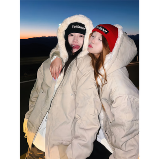 举风okaythxbye美式毛领座山雕棉服男女秋冬加绒加厚水貂毛外套夹克 大理石麦灰色【升级款】 95%买家