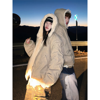 举风okaythxbye美式毛领座山雕棉服男女秋冬加绒加厚水貂毛外套夹克 大理石麦灰色【升级款】 95%买家