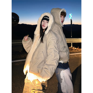 举风okaythxbye美式毛领座山雕棉服男女秋冬加绒加厚水貂毛外套夹克 大理石麦灰色【升级款】 95%买家