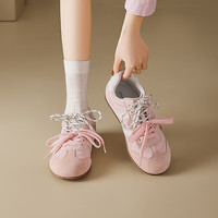 达芙妮平底德训鞋女2025轻便软底板鞋复古百搭阿甘休闲鞋女 粉色 35