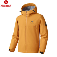 Marmot 秋冬加绒加厚软壳冲锋衣裤男女同款户外登山旅行运动套装 姜黄单衣 2XL