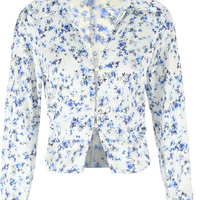 ZARA 【轻奢时尚】女式丝滑印花收腰显瘦气质短款翻领长袖衬衫