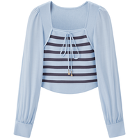 太平鸟 【拼接上衣】太平鸟春秋韩版时尚休闲宽松拼接女