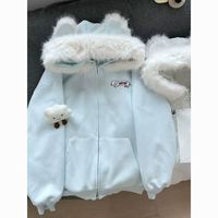 可爱猫耳朵毛领加绒加厚连帽长袖卫衣女秋冬趣味百搭休闲外套上衣