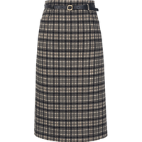 衣香丽影格纹半身裙女新款高腰显瘦设计感开叉中长裙子 黑底格 L