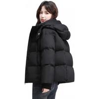 鸭鸭秋冬短款羽绒服女加厚立领连帽面包服宽松保暖鸭绒外套潮 黑色 S 紫色