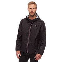 TOMMY HILFIGER 男式轻质防水连帽防雨夹克 黑色 Small