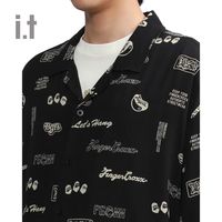 fingercroxx 男装复古印花街头短袖衬衫 00086XK